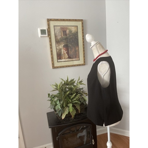 Kasper Size 14 Black Camisole Top Blouse Women Lined V-neck Zipper Side - Picture 5 of 10